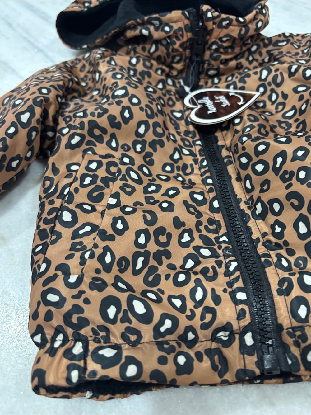 Maddie & Michelle Leopard Print Puffer Jacket - Brown & Black - Picture 4 of 5